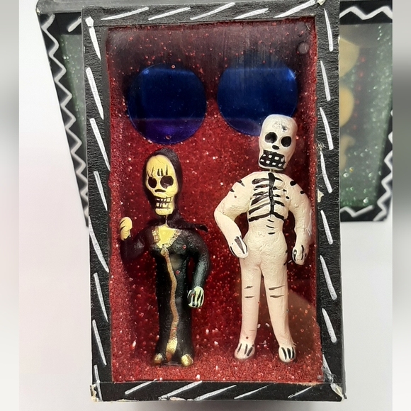 Funeral Grave Plus Mr. & Mrs. Day of the Dead Shadow Box Mexican Folk Art Brand - Picture 2 of 6